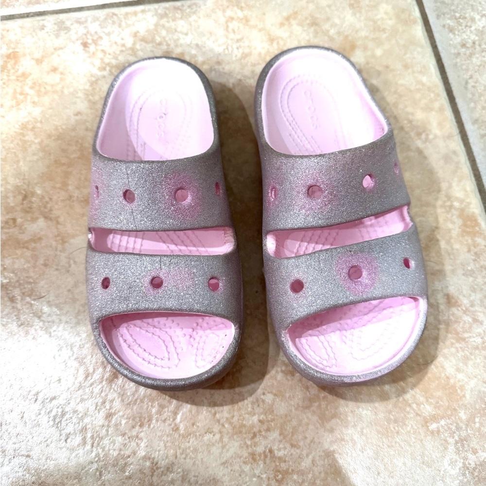 CROCS Kids Pink and Gray Sandals